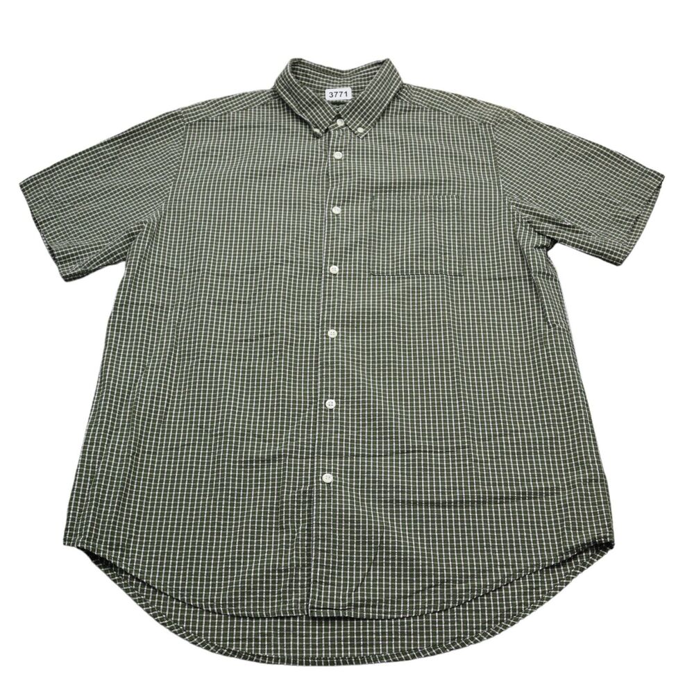 Eddie Bauer Shirt Mens XL Green Outdoor Workwear Plaid Button Up Dress
